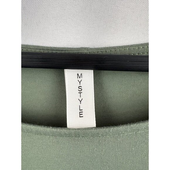 Women’s Mystyle Size 2 Army Green Short Sleeve Shirt with Tieknot - Picture 4 of 5